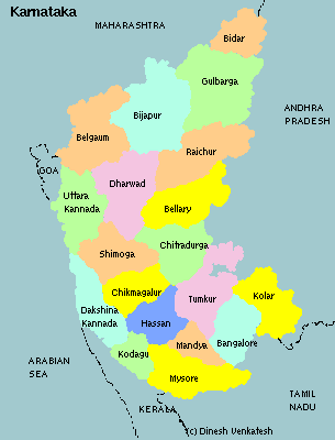 Karnataka, India map. Copyrighted to Dinesh Venkatesh (dinesha@spiderman.bu.edu)